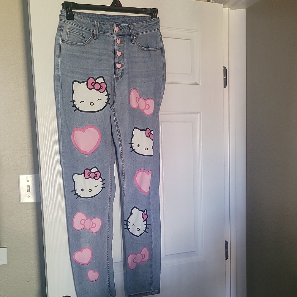 Hello Kitty High Rise Pink and Blue Jeans with Playful Designs